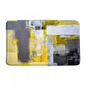 AMFD Gray and Yellow Bath Mat Abstract Art Grunge Style Brushstrokes Oil Painting Ombre Design Modern Home Bathroom Shower Mat Kitchen Rug Microfiber