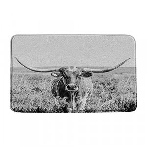 Farm Cow Bath Mat Western Texas Wildlife Longhorns Cattle Grass Rural Farmhouse Country Home Bathroom Shower Mat Kitchen Rug Microfiber Memory Foam 1