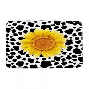 XZMAN Sunflower Bath Mat Black White Funny Milk Cow Print Pattern Yellow Flower Farm Animal Skin Creative Soft Memory Foam Bathroom Rug Decor Bedroom