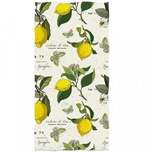 Yellow Lemon Branches Hand Towel Flower Leaves Butterflies Face Towel Botanical Collection Soft Thin Kitchen Towel 13.8' x 29.5' for Home Decoration