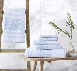 Laura Ashley Home 6pc Towel Set 100% Terry Cotton, Oeko-Tex Certified, Super Soft & Absorbant, Medium-Weight, 6 Piece, Forever Eyelet