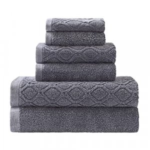 Superior Denim Wash 100% Cotton 550 GSM 6 Piece Bath Towel Set, 2 Face, 2 Hand, 2 Bath Towels, Ideal for Bathroom, Kitchen or Beach, Quick Dry, Jacqu