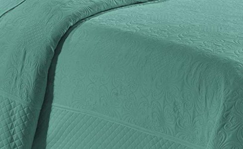 Home Collection 3 Piece Full/Queen Over Size Embossed Solid Aqua Blue Color Coverlet Bedspread New # Veronica