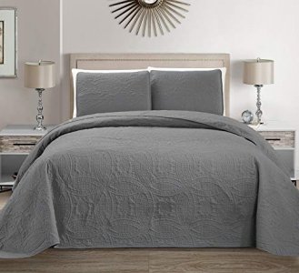 MK Home Mk Collection Solid Embossed Bedspread Bed Cover Over Size (Light Grey, King/California King)