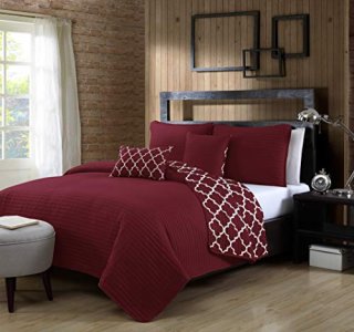 Geneva Home Fashion Griffin Quilt Set, King, Burgundy