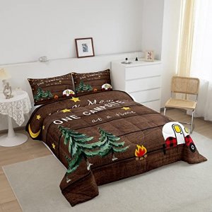 Erosebridal Camping Bedding Sets Queen,Camper Comforter Set for Kids Boys Girls Young Man,Glitter Moon Stars Tree Down Comforter Home Room Decor,Vint
