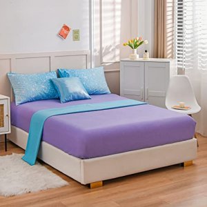 Btargot Super Soft 6 Pieces Gradient Star Sky Comforter Set, Colorful Glitter Star Pattern Bedding Set for Boys Girls Teens, Full Blue Purple