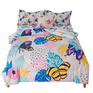 qjmiaofang 6Pieces Butterfly Comforter Set Twin for Girls Kids Butterfly Bedding Colorful Butterfies Bed in a Bag Reversible Flying Butterfly Comfort