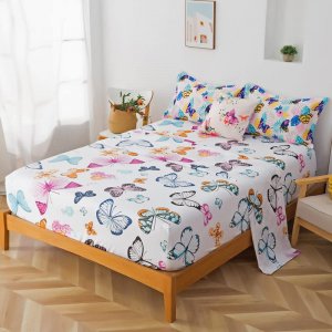 qjmiaofang 6Pieces Butterfly Comforter Set Twin for Girls Kids Butterfly Bedding Colorful Butterfies Bed in a Bag Reversible Flying Butterfly Comfort