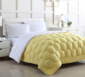 SL SPIRIT LINEN HOME EST. 1988 - Queen Comforter, Soft Reversible Bedding, Stylish Honeycomb Design, Lightweight Home Decor, Queen, Yellow/White