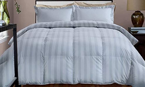 Blue Ridge Home Fashions 800 CVC Stripe Twin in Smoke Blue Color Down Alternative COMFORTERS