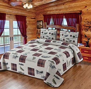 LL Home Fishing Stories Plaid Lodge Lake Quilt Bedding Set/Size: King Quilt + 2 Pillow Shams