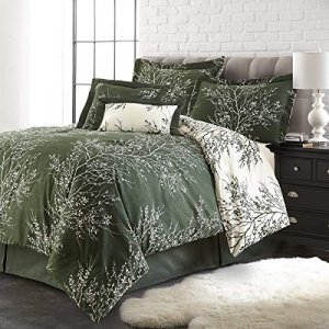 SL SPIRIT LINEN HOME EST. 1988 - Queen Comforter Set, Oversized Reversible Bedding, Elegant Foilage Design, All Season Home Decor, Queen, Hunter/Ivor