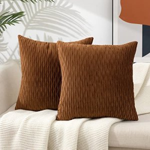 ETASOP Throw Pillows with Inserts Included 18x18, 2 Pack Velvet Decorative  Pillow Covers with Inserts Farmhouse Home Decor (Khaki)