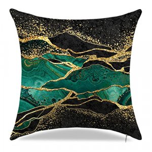 Couch Pillow Covers 18x18 Set of 4, Emerald Green and Gold Home