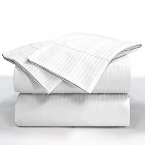 Blue Ridge Home Fashions Breathable Luxury 1000 Thread Count Cotton Rich Fabric Sheet Sets, King, White-4pc-Pinstripe