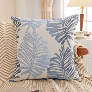 JoliChoice Throw Pillow Covers Pack of 2 Decorative Cushion Case Tropical Jacquard Leaves for Couch Living Room Home Decoration (Light Blue)