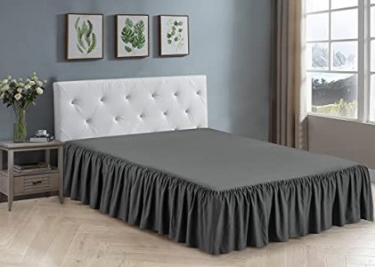 Kids Zone Home Collection Bedskirt Ruffles Fabric Top and Bottom 17 Inch Drop New (Queen, Charcoal)