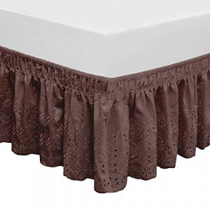 QSY Home Wrap Around Elastic Eyelet Bed Skirts 14 1/2 Inches Drop Dust Ruffle Three Fabric Sides Easy On/Easy Off Adjustable Polyester Cotton 14 1/2 