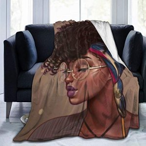 Abucaky African American Black Girl Lady Fleece Throw Blanket Ultra Soft Cozy Decorative Flannel Blanket All Season for Home Couch Bed Chair Travel 8
