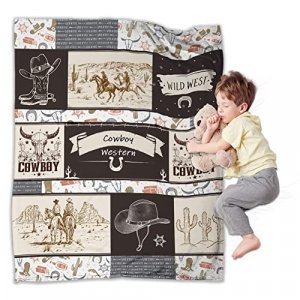 Western Cowboy Fleece Blanket Cow Print Blanket Cow Throw Blanket Lightweight Warm Soft Flannel Blanket for Baby Boys Kids Adults Home Decoration 50