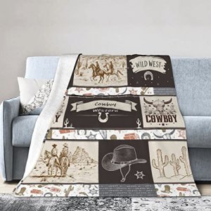 Western Cowboy Fleece Blanket Cow Print Blanket Cow Throw Blanket Lightweight Warm Soft Flannel Blanket for Baby Boys Kids Adults Home Decoration 50