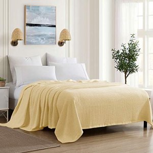 Sweet Home Collection 100% Fine Cotton Blanket Luxurious Weave Stylish Design Soft and Comfortable All Season Warmth, Full/Queen, Lemon