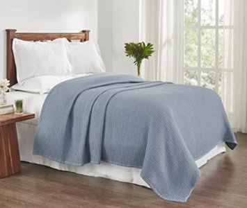 Tahari Home | Samantha Collection | Blue Fog Waffle Soft Texture Cotton Blanket, King