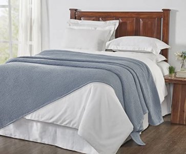 Tahari Home | Samantha Collection | Blue Fog Waffle Soft Texture Cotton Blanket, King