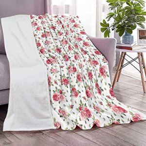 Floral Rose Throw Blanket, Flannel Soft Warm Cozy Floral Print Blanket, Plush Home Throws Blankets for Girl Women Mom Grandma, All Season Bed or Couc