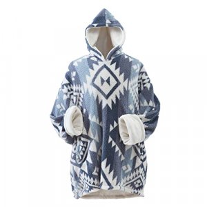 Cathay Home Coleman Oversized Wearable Sherpa and Micro-Mink Blanket Hoodie, Blue - One Size Fits Most