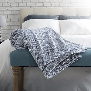 Lavish Home Chevron 100% Cotton Luxury Soft Blanket - F/Q - Blue