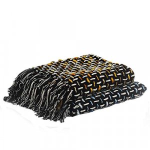 LR Home Modern Interwoven Throw Blanket with Fringe 50