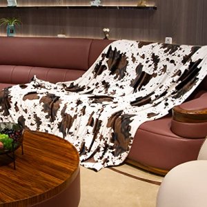 Fleece Cow Print Blanket Queen Size, Bed Blanket Soft Fuzzy Cozy Lightweight Cow Throws Warm Blankets Plush Gift Cow Home Decor 90