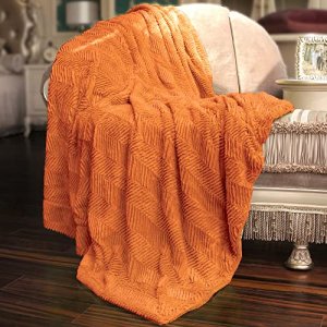 Home Soft Things Orange Herringbone Brushed Throw Blanket, 60'' x 80'', Burnt Orange, Lightweight Fluffy Plush Comfy Cozy Couch Bed Covers Suitable f