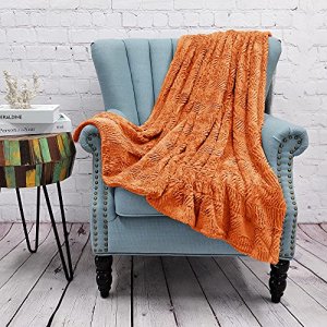 Home Soft Things Orange Herringbone Brushed Throw Blanket, 60'' x 80'', Burnt Orange, Lightweight Fluffy Plush Comfy Cozy Couch Bed Covers Suitable f