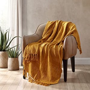 Brielle Home Samson Cotton Throw Blanket, 50x60, Mustard