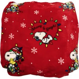 Berkshire Blanket & Home Co Peanuts Gang Christmas Velvet Soft Plush Throw Blanket | Featuring Snoopy & Woodstock with Christmas Lights | Red | Merry