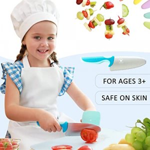 Kibbidea Kids Knife for Real Cooking, Toddler Safe Knife for Cutting, Stainless Steel Kids Cooking Utensils with Chef Knife, Finger Guard, Round Tip,