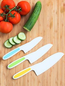 Tovla Jr. Knives for Kids 3-Piece Nylon Kitchen Baking Knife Set: Children's Cooking Knives in 3 Sizes & Colors/Firm Grip, Serrated Edges, BPA-Free K