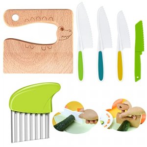 FGSAEOR Toddler Knife Set (6 PCS), Montessori Kitchen Tools for Real Cooking and Knives Cutting, Kids Safe Plastic Knife Include Wooden Knife, Wavy C