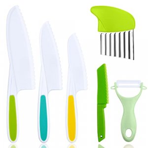 HOTUT Knives for Kids,6pcs Toddler knife Set Nylon Kids Kitchen Knife with Crinkle Cutter Fruit Vegetable Y Peeler Serrated Edges Suitable for Childr