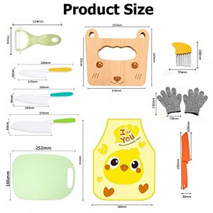 Remboh 11 Pcs Wood Kids Knife Set, Include Safe Toddler Wooden Kitchen Knife for Cooking, Kids Knife Set, Serrated Edges Toddler Knife, Beach Gloves,