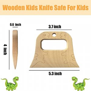 XIIseason Wooden Kids Knife for Cooking and Safe Cutting Veggies Fruits, Cute Dinosaur Shape Kids Kitchen Tools, 2-10 Years Old Applicable