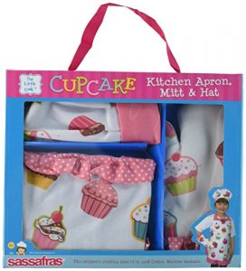 Sassafras The Little Cook Ruffled Cupcake Apron Set includes Apron, Kitchen Mitt and Hat