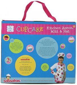 Sassafras The Little Cook Ruffled Cupcake Apron Set includes Apron, Kitchen Mitt and Hat