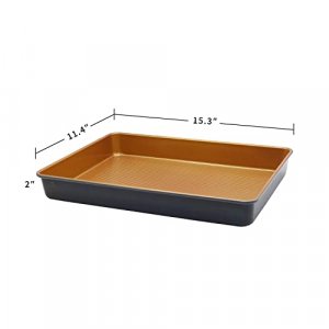 LUCYCAZ 15''x11''x2'' Deep Large Half Sheet Cake Pan Set, 1/2 Size Rectangle Copper Baking Pans Cookie Sheets Bakeware Toaster Oven Nonstick Set for 