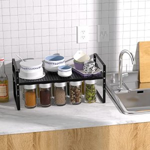 Redrubbit Expandable Cabinet Storage Shelf, Adjustable Height Steel Metal Kitchen Counter Organizers Shelves Spice Rack for Kitchen Pantry Bathroom C