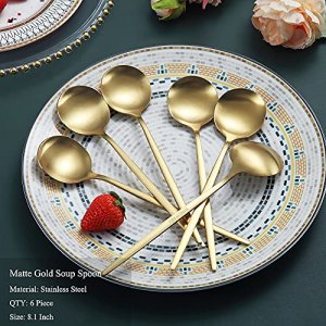 Matt Gold Dinner Spoons 6 Piece, 8.1'' Stainless Steel Tablespoons, Soup Spoons, Dessert Spoons, Spoons Silverware for Home, Kitchen or Restauran,Dis