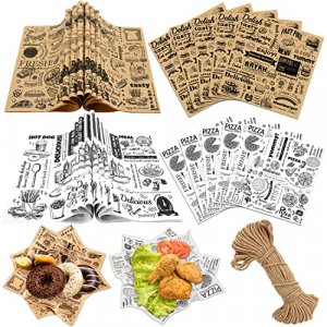 500 Pieces Wax Paper Sheets for Food, 4 Styles Food Basket Liners Wax Paper Deli Wrap Wax Paper Sheets for Home Kitchen Baking Hamburger Sandwich wit